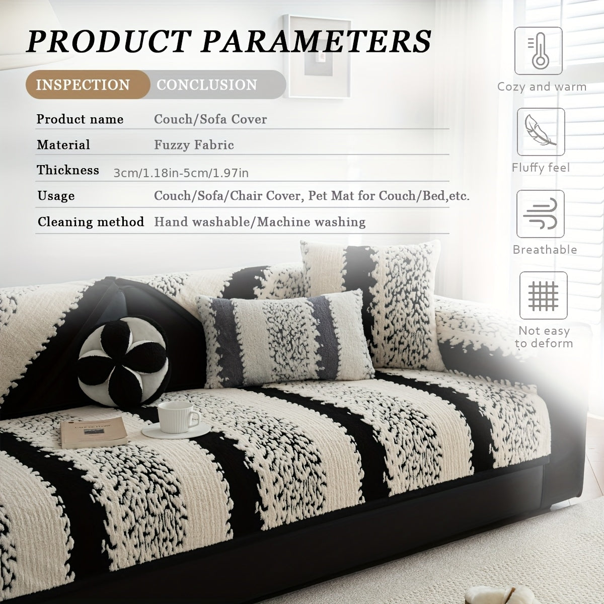 Shouguang2pcs Bohemian-Style Plush Sofa Cushions, Warm Sofa Covers for Autumn And Winter, Pet-Friendly, Furniture Protection Covers, Suitable for All Sofas, Machine Washable, Hand Washable, Ideal for Decorating Sofa Cushions in Living Rooms