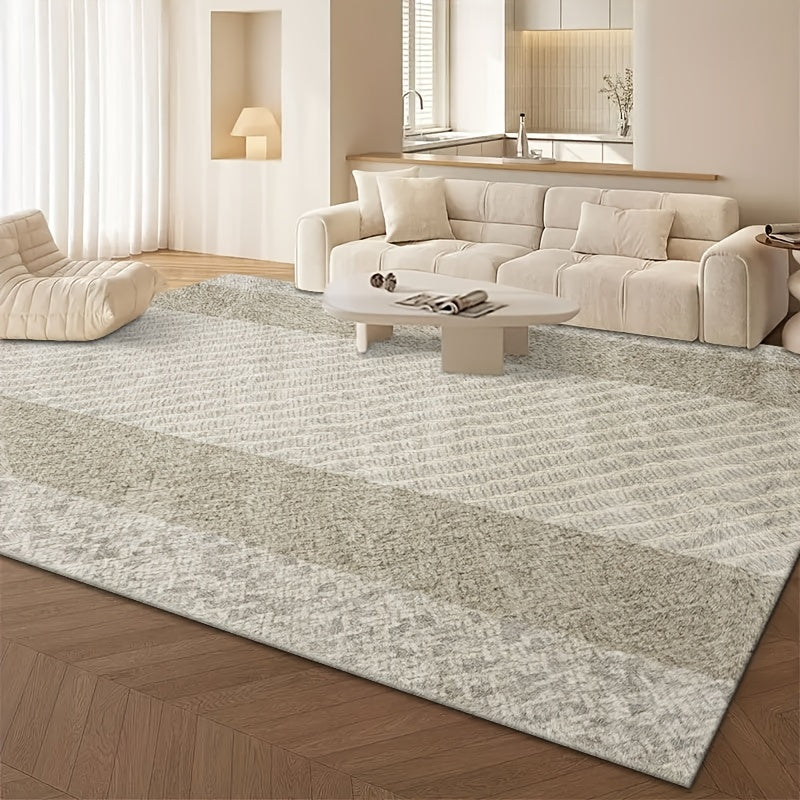 One Piece of a Contemporary Abstract Area Rug Featuring a Chic Geometric Pattern in Gentle Beige And Cream Shades. This Soft And Comfortable Indoor Carpet Is Ideal for Your Living Room, Bedroom