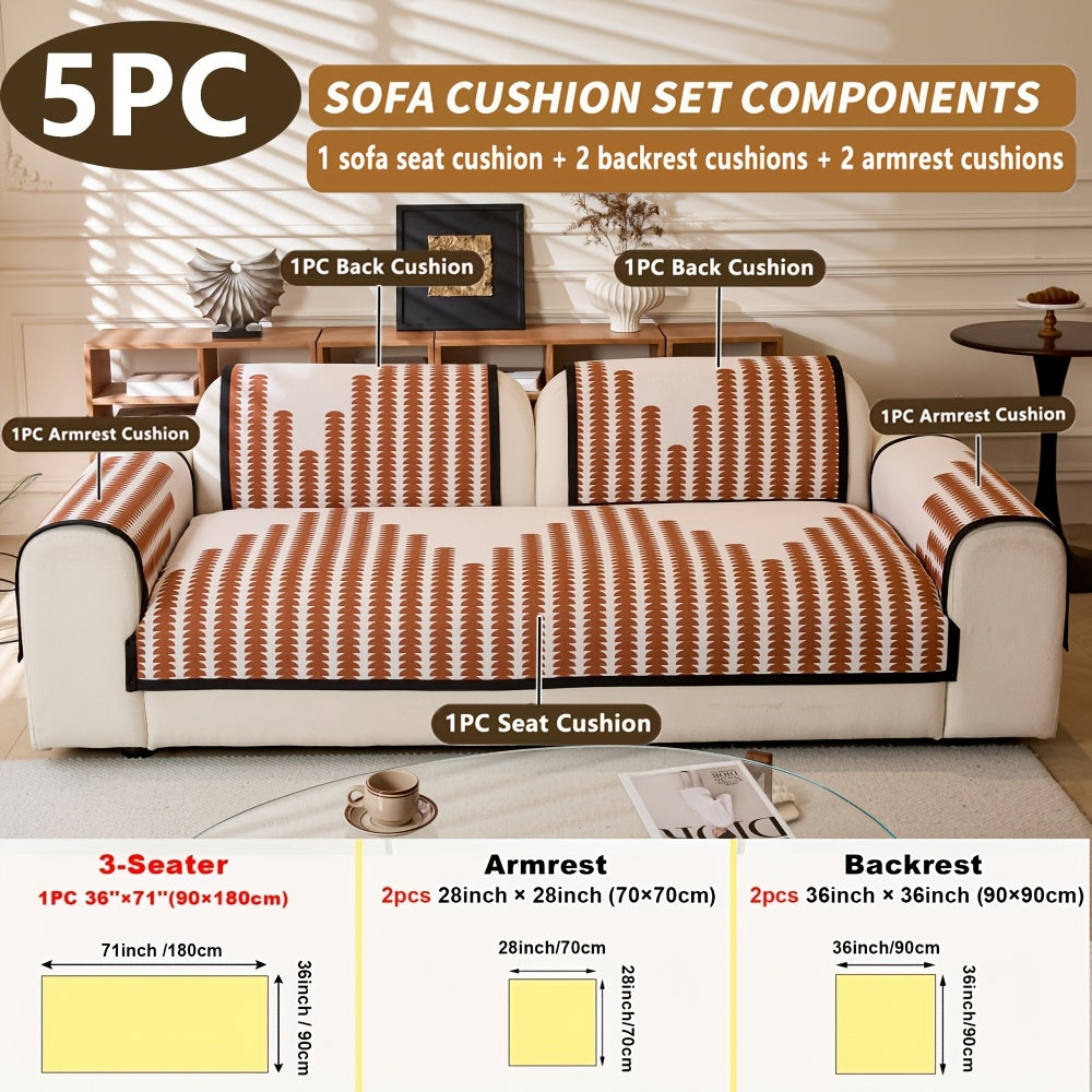Diechuan 5pcs Bohemian Style Sofa Cushion, 1 Sofa Seat Cushion\u002F2 Backrest Cushions\u002F2 Armrest Cushions, Universal Sofa Cover for All Seasons, Pet Friendly, Furniture Protection, Suitable for All Sofas, Machine Washable, Living Room, Bedroom