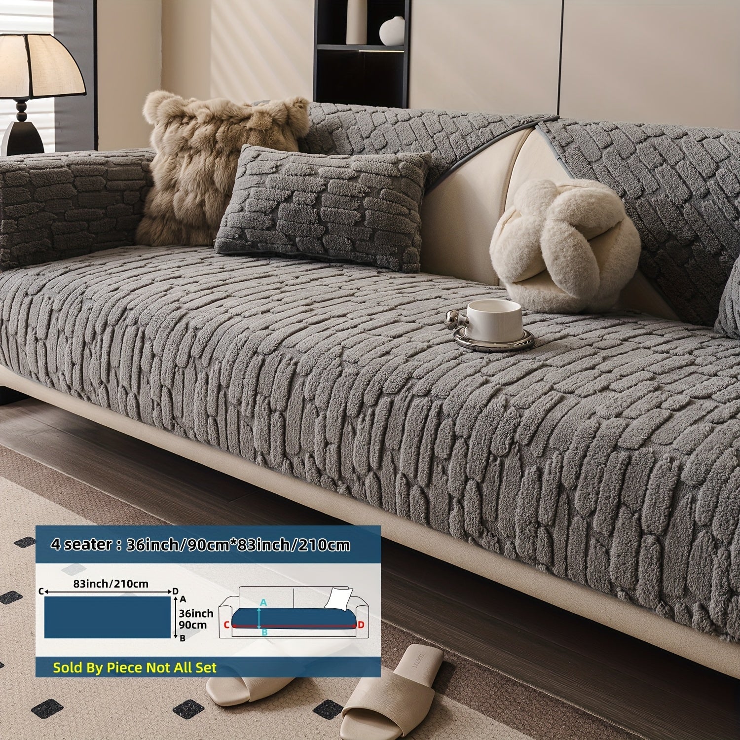 1pc AICHO HOUSE Plush Sofa Cushion - Luxury Jacquard Gray\u002FBeige\u002FWhite\u002FBlack, Soft Warm All- Fit for 1\u002F2\u002F3\u002F4-Seater Couches, Machine Washable Modern Bedspread-Style Cushion (Compatible with Sectional Sofas)