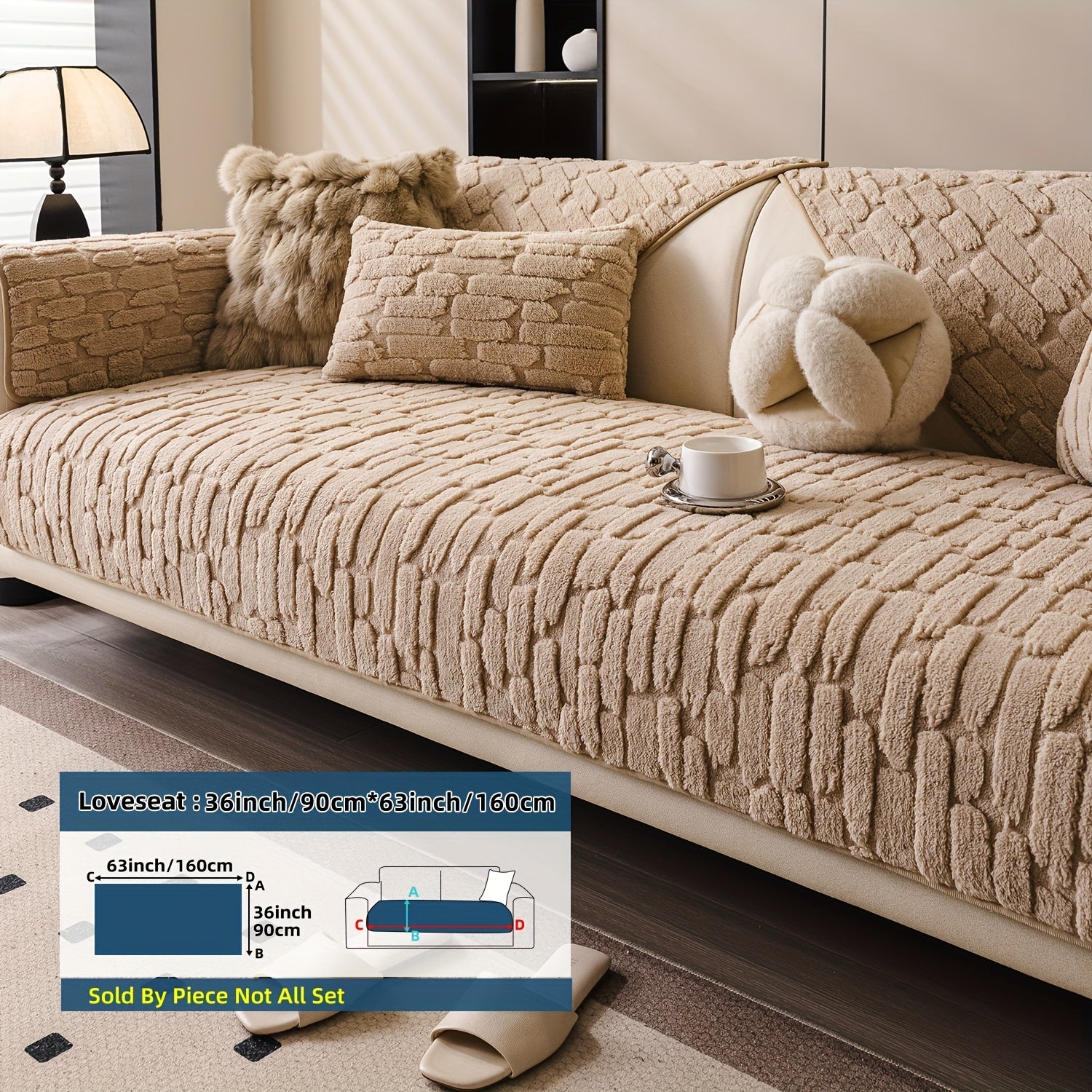 1pc AICHO HOUSE Plush Sofa Cushion - Luxury Jacquard Gray\u002FBeige\u002FWhite\u002FBlack, Soft Warm All- Fit for 1\u002F2\u002F3\u002F4-Seater Couches, Machine Washable Modern Bedspread-Style Cushion (Compatible with Sectional Sofas)