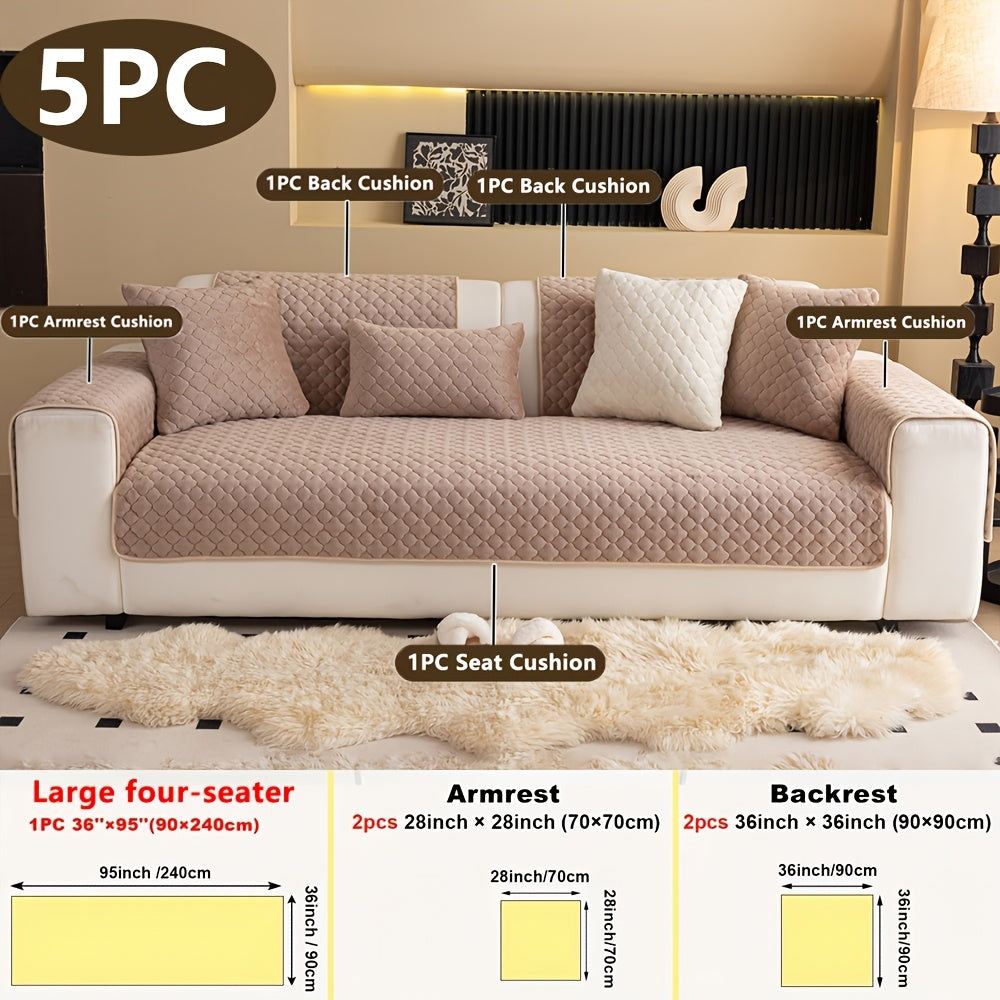 Four Square Grid 5pcs Modern Solid Color Sofa Cushion, 1 Sofa Seat Cushion\u002F2 Backrest Cushions\u002F2 Armrest Cushions, Universal Sofa Cover for All Seasons, Pet Friendly, Furniture Protector, Suitable for All Sofas, Machine Washable, Living Room