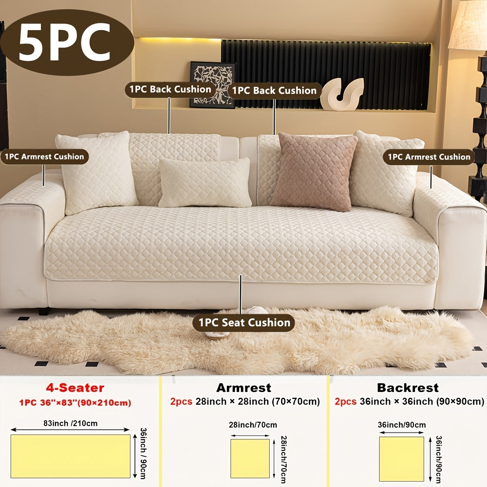 Four Square Grid 5pcs Modern Solid Color Sofa Cushion, 1 Sofa Seat Cushion\u002F2 Backrest Cushions\u002F2 Armrest Cushions, Universal Sofa Cover for All Seasons, Pet Friendly, Furniture Protector, Suitable for All Sofas, Machine Washable, Living Room