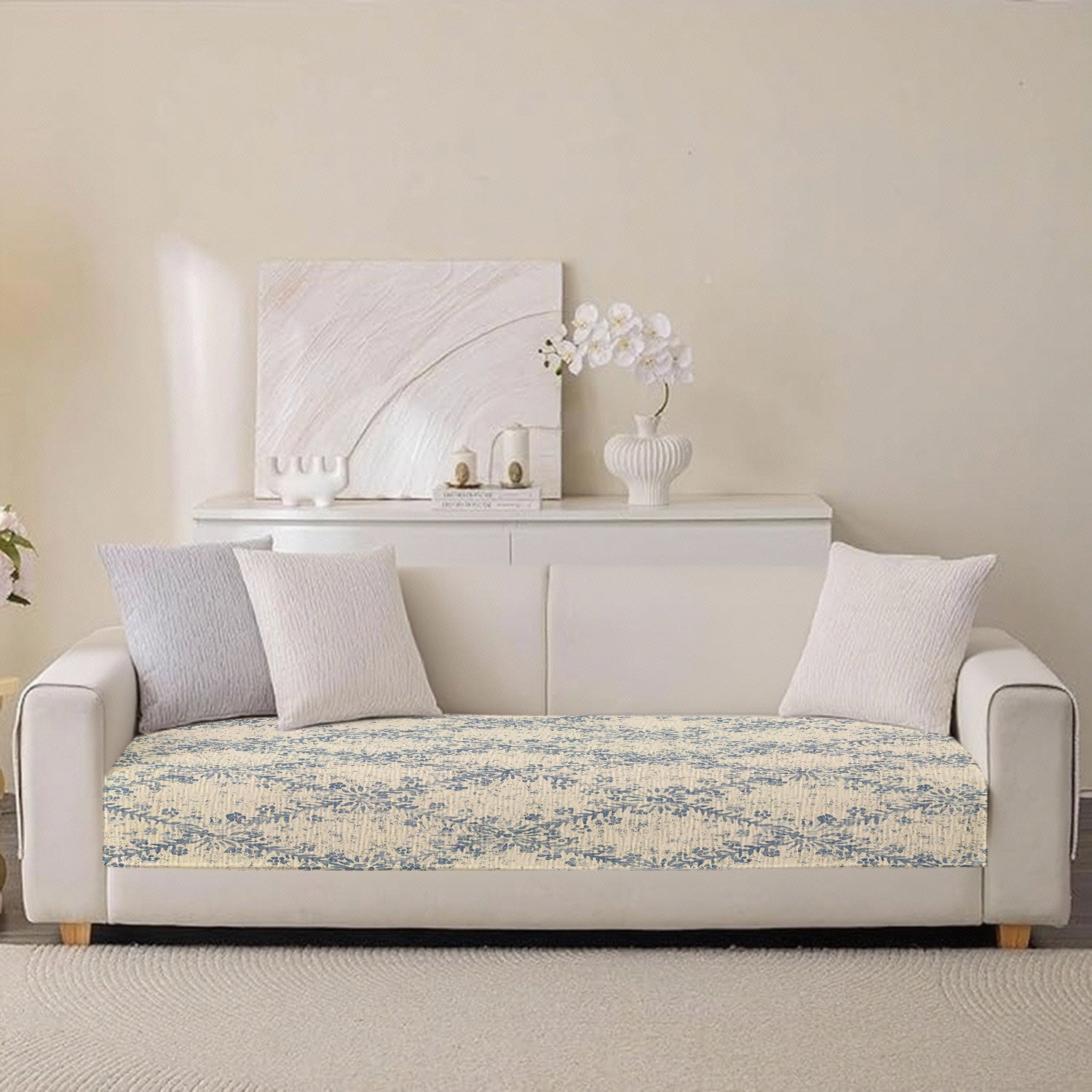 Printed Sofa Cushion, Light Blue Sofa Cushion, Vintage and Fresh, with Elegant Texture, Adding a Gentle and Artistic Atmosphere to the Sofa. All-season Sofa Cushion, Sofa Seat Cushion, Pet-scratch-resistant Sofa Cushion, Living Room and Office Sofa