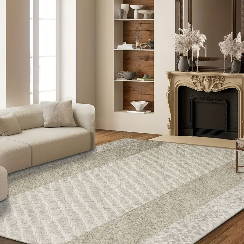 One Piece of a Contemporary Abstract Area Rug Featuring a Chic Geometric Pattern in Gentle Beige And Cream Shades. This Soft And Comfortable Indoor Carpet Is Ideal for Your Living Room, Bedroom